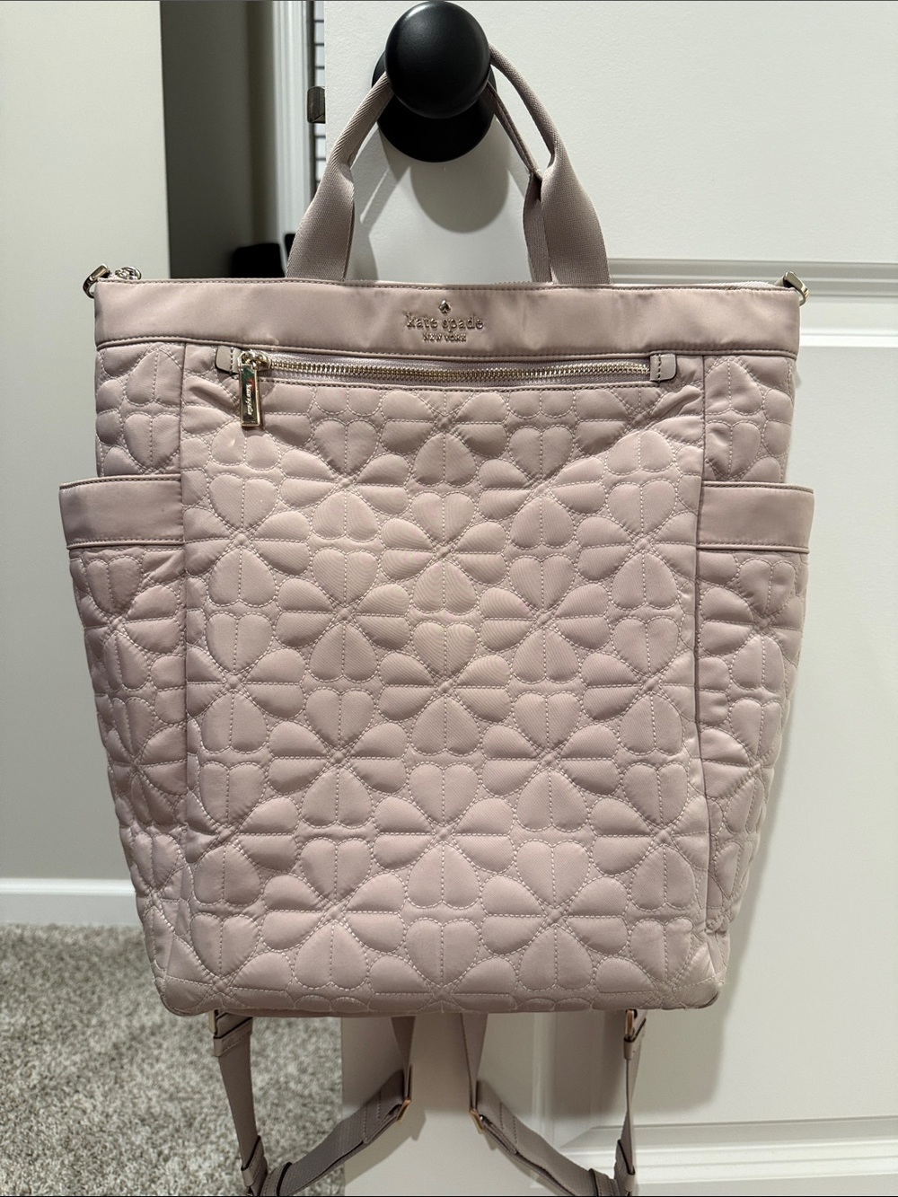 Kate Spade Quilted Light gray Convertible Backpack Tote